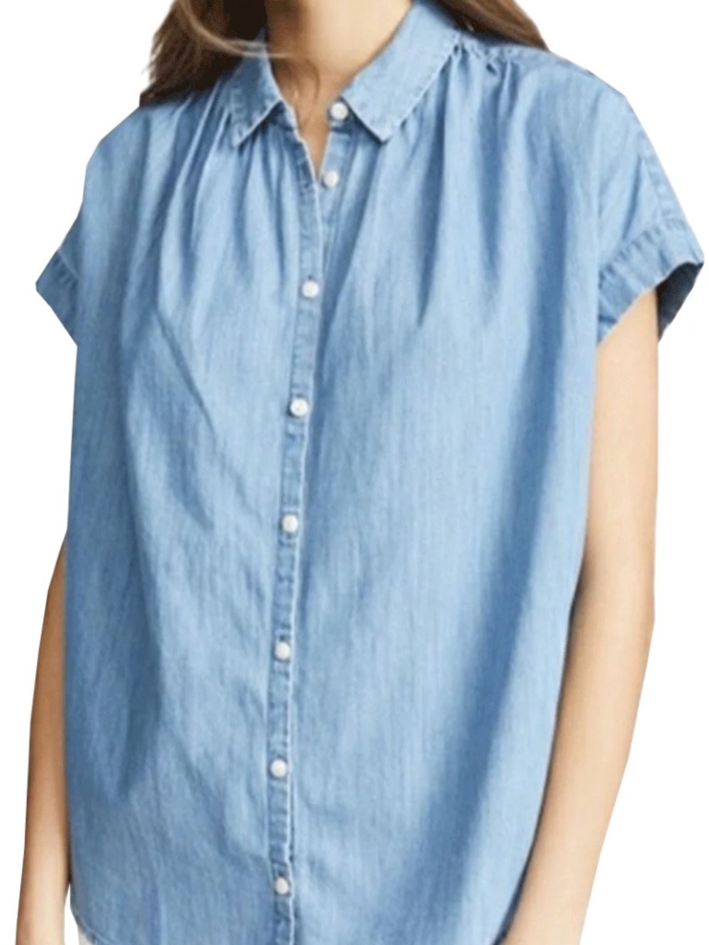 Madewell Chambray Button Front Shirt Blue Short Sleeve Ruffle XS